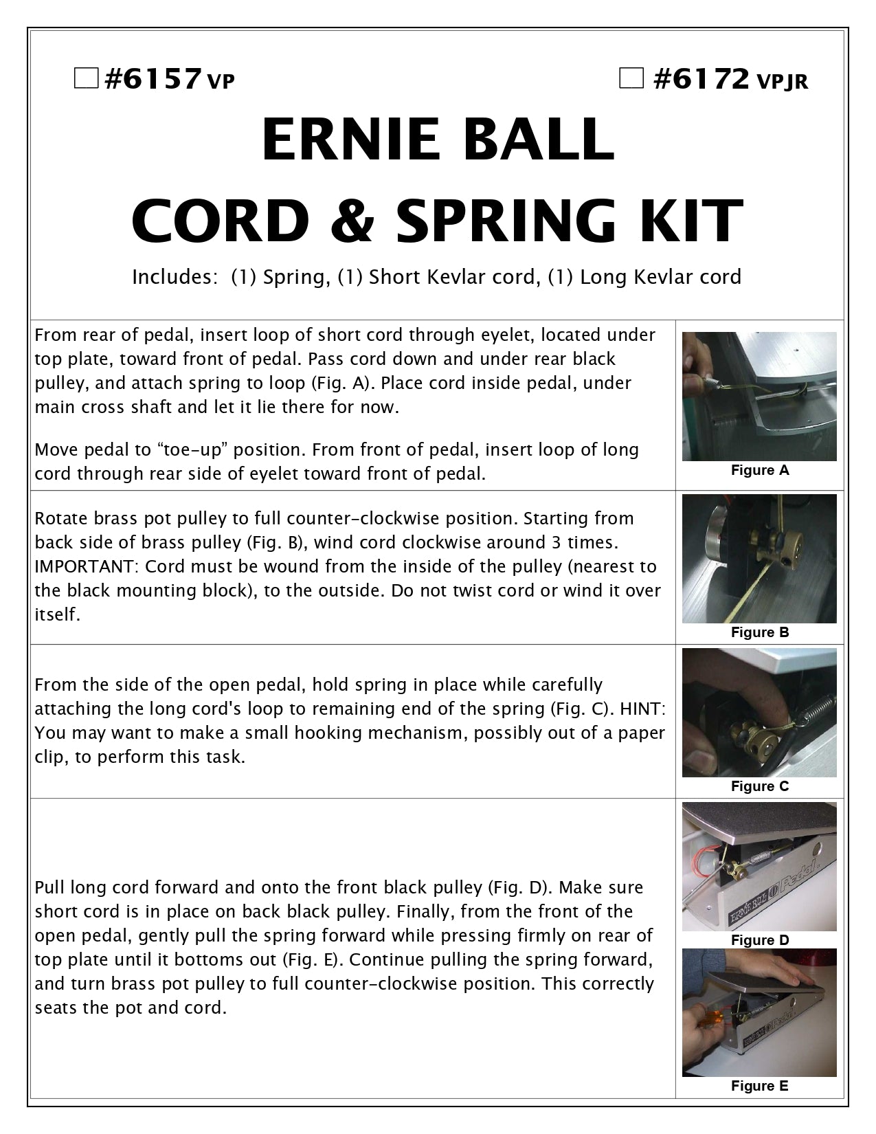 Ernie Ball Cord & Spring Kit - Standard Size Volume Pedal