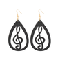 Wooden Treble Clef Dangle Earrings (Black)