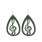 Wooden Treble Clef Dangle Earrings (Green)
