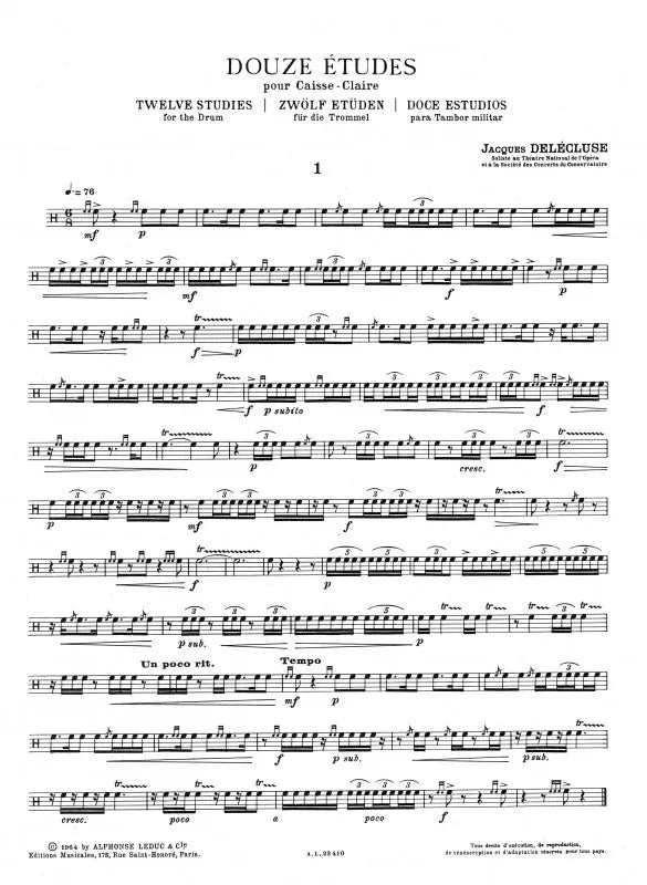 Delecluse - 12 Studies For Snare Drum