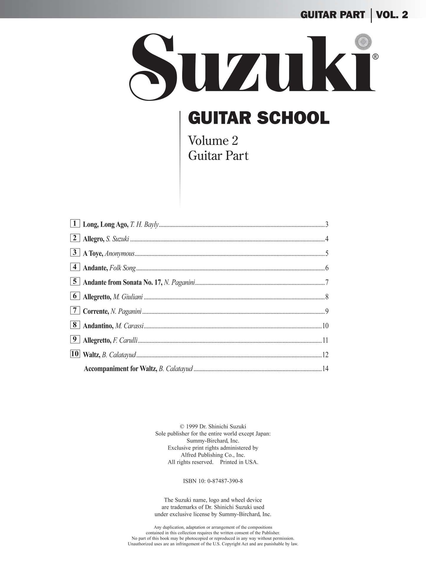 Suzuki Guitar School - Volume 2 Guitar Part Book