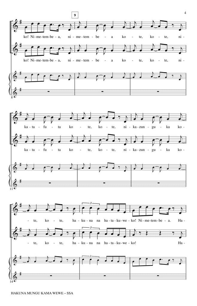 Hakuna Mungu Kama Wewe A Cappella Soprano/Second Soprano/ Alto Sheet Music
