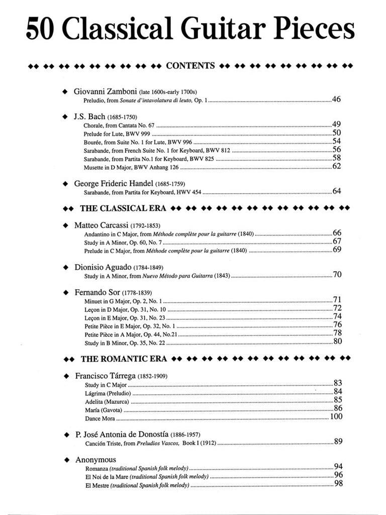 50 Classical Guitar Pieces In Tab Book