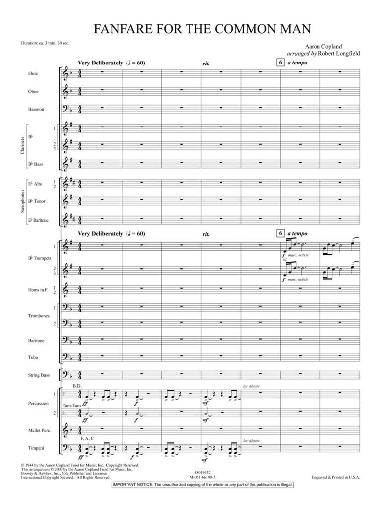 Aaron Copland - Fanfare For The Common Man Score/Parts Book