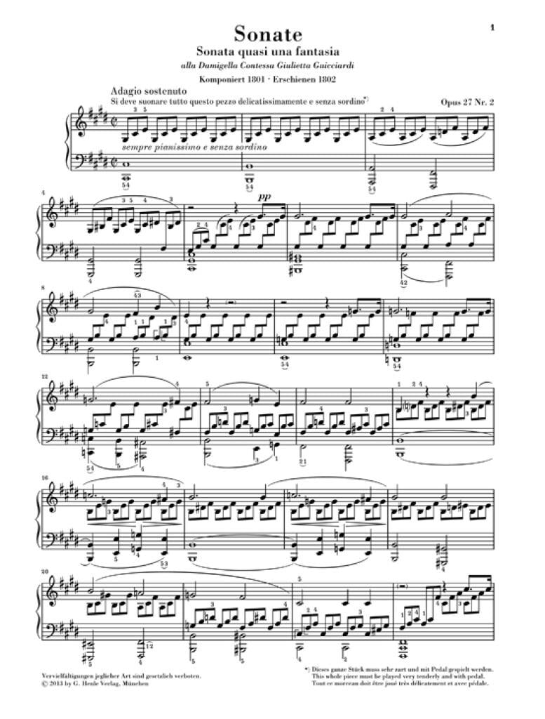 Beethoven - Moonlight Sonata Op 27 No 2 C Sharp Min No 14 Urtext Book