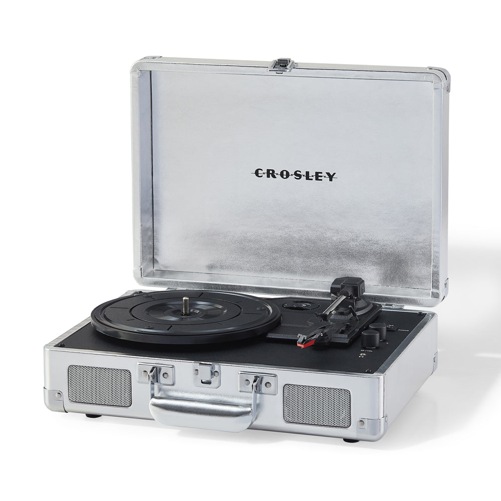 Crosley Cruiser Bluetooth Portable Turntable - Silver + Bundled Majority D40X Bluetooth Speakers