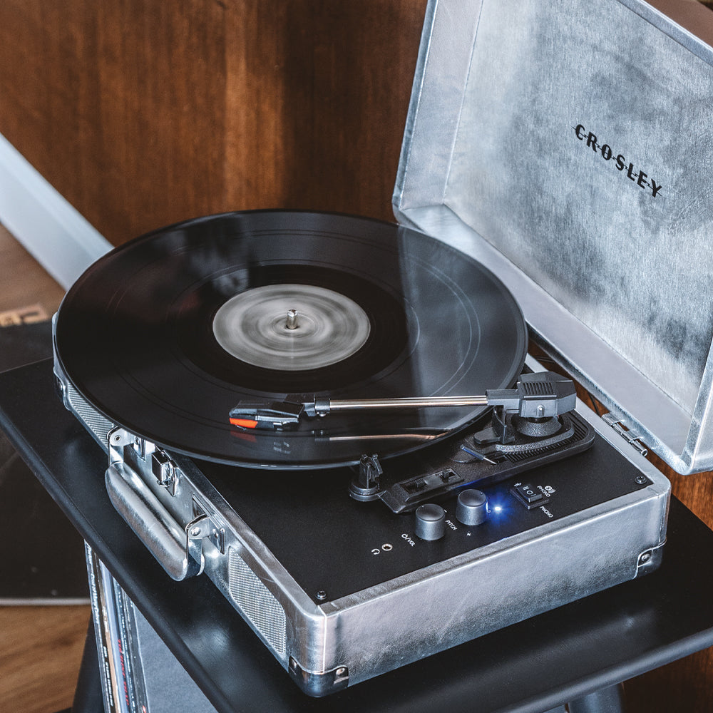 Crosley Cruiser Bluetooth Portable Turntable - Silver + Bundled Majority D40X Bluetooth Speakers