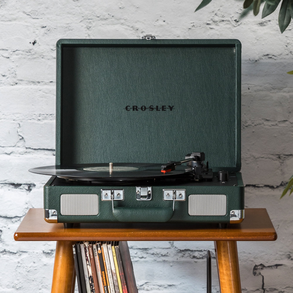 Crosley Cruiser Bluetooth Portable Turntable - Emerald Green + Crosley Entertainment Stand Bundle