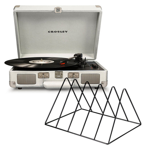 Crosley Cruiser Bluetooth Portable Turntable - White Sands + Gadhouse Vinyl Rack Bundle - Black