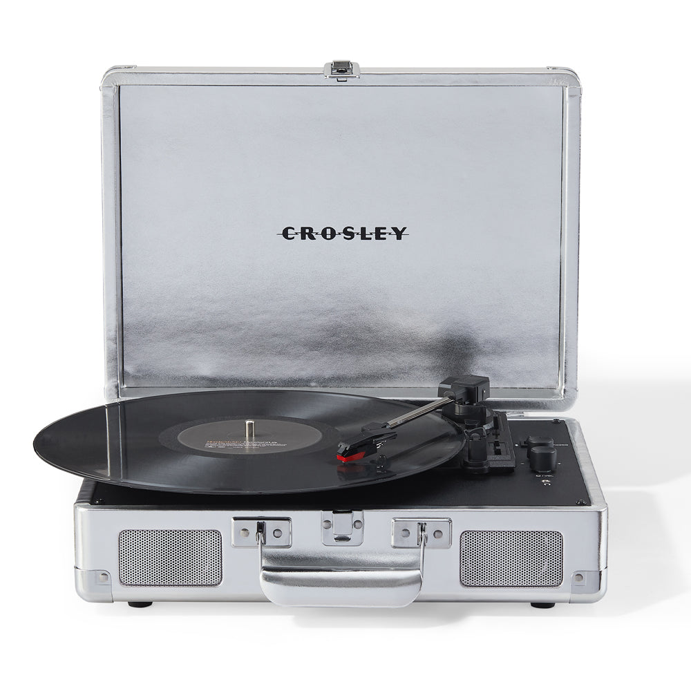 Crosley Cruiser Bluetooth Portable Turntable - Silver + Gadhouse Vinyl Rack Bundle - Black