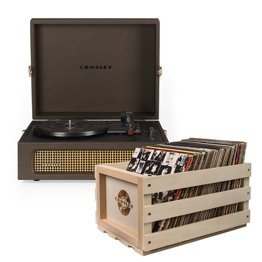 Crosley Voyager Bluetooth Portable Turntable - Cocoa + Bundled Record Storage Crate