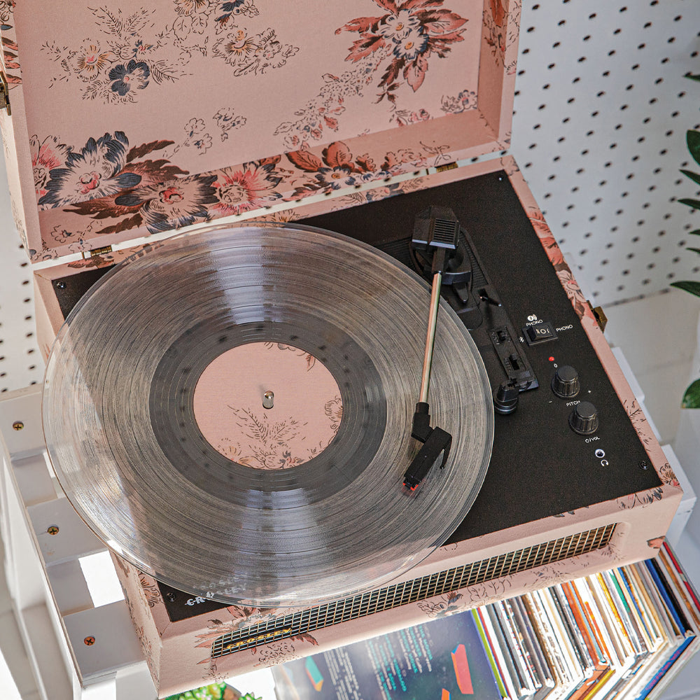 Crosley Voyager Bluetooth Portable Turntable + Entertainment Stand Bundle - Floral