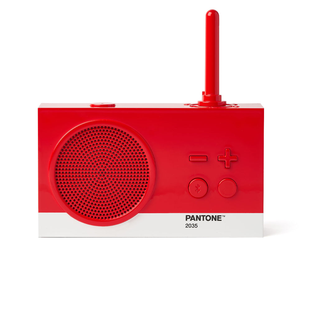 Lexon GIFT Set PANTONE - Includes Mino+ Mini Speaker, Flip Classic Clock, Mina M Lamp, Thykho 3  Speaker - 2035 Red