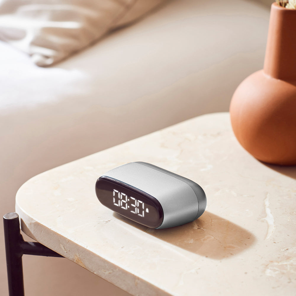 Lexon Minut Mini Alarm Clock - Silver Polish