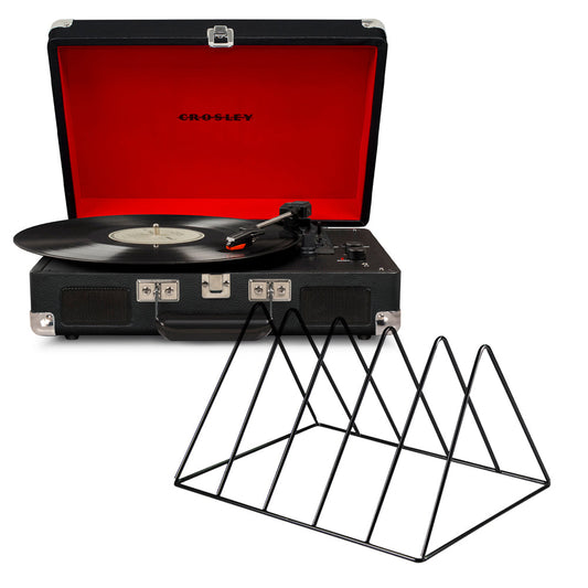 Crosley Cruiser Bluetooth Portable Turntable - Black + Gadhouse Vinyl Rack Bundle - Black