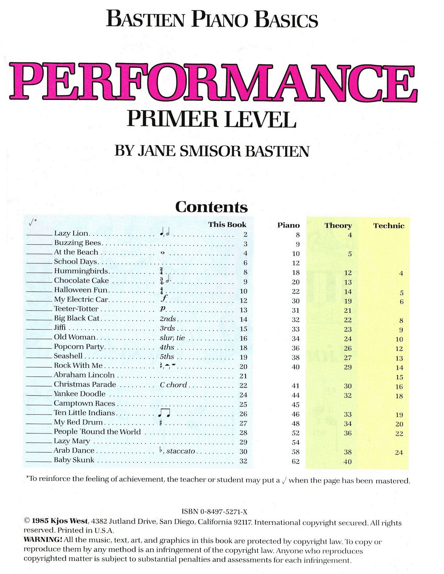 Bastien Piano Basics - Performance Primer Level Book