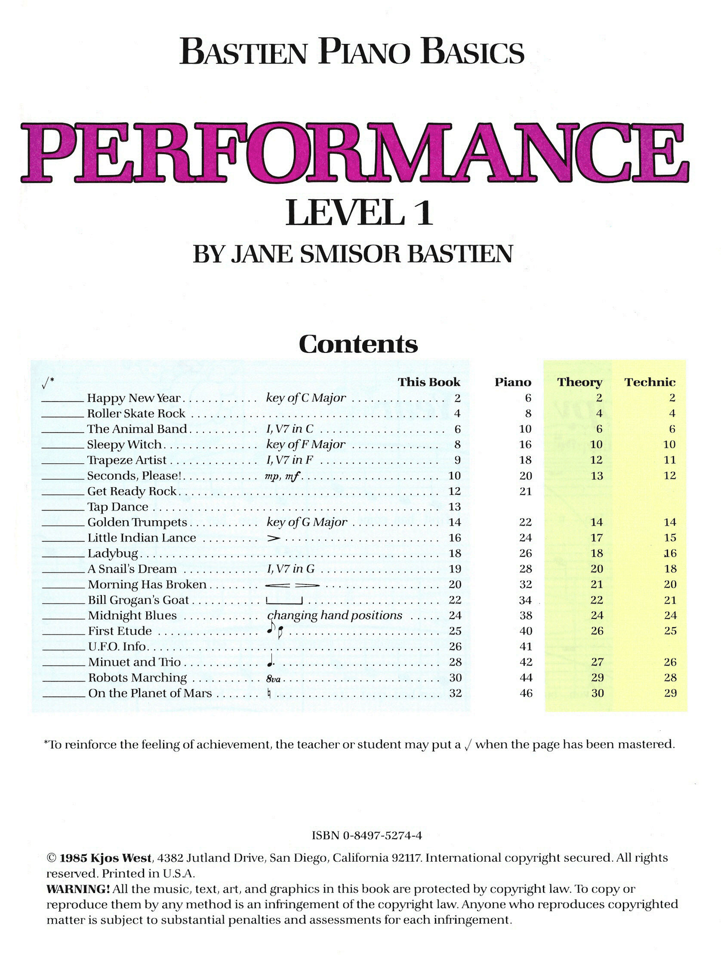 Bastien Piano Basics - Performance Level 1 Book