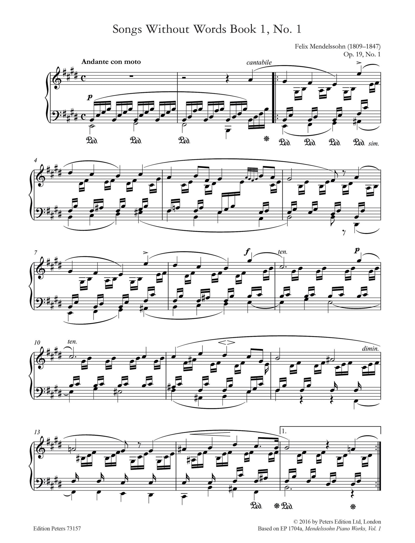 More Than The Score: Mendelssohn - Songs Without Words No. 1 (Piano Solo) Book