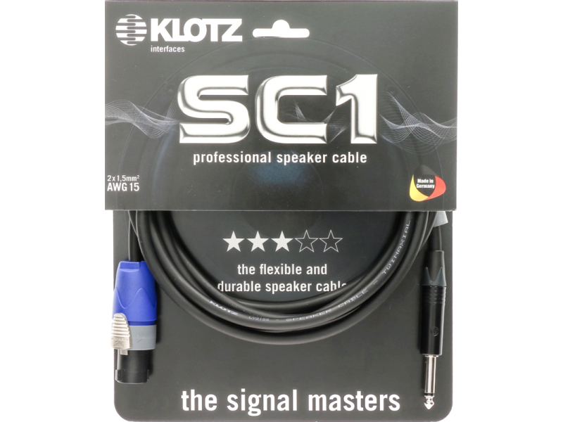 Klotz SC1-SP 2 X 1.5mm Speaker Cable Pvc Speakon 2P F (Nl2Fx) - Jack 2P M - 3m