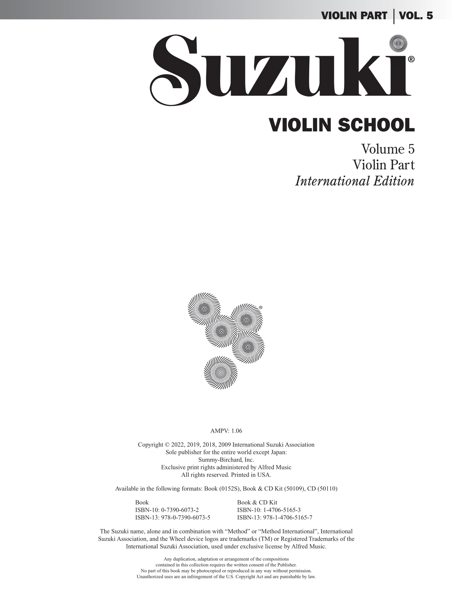 Suzuki Violin School - Volume 5 Violin Part Book/Cd