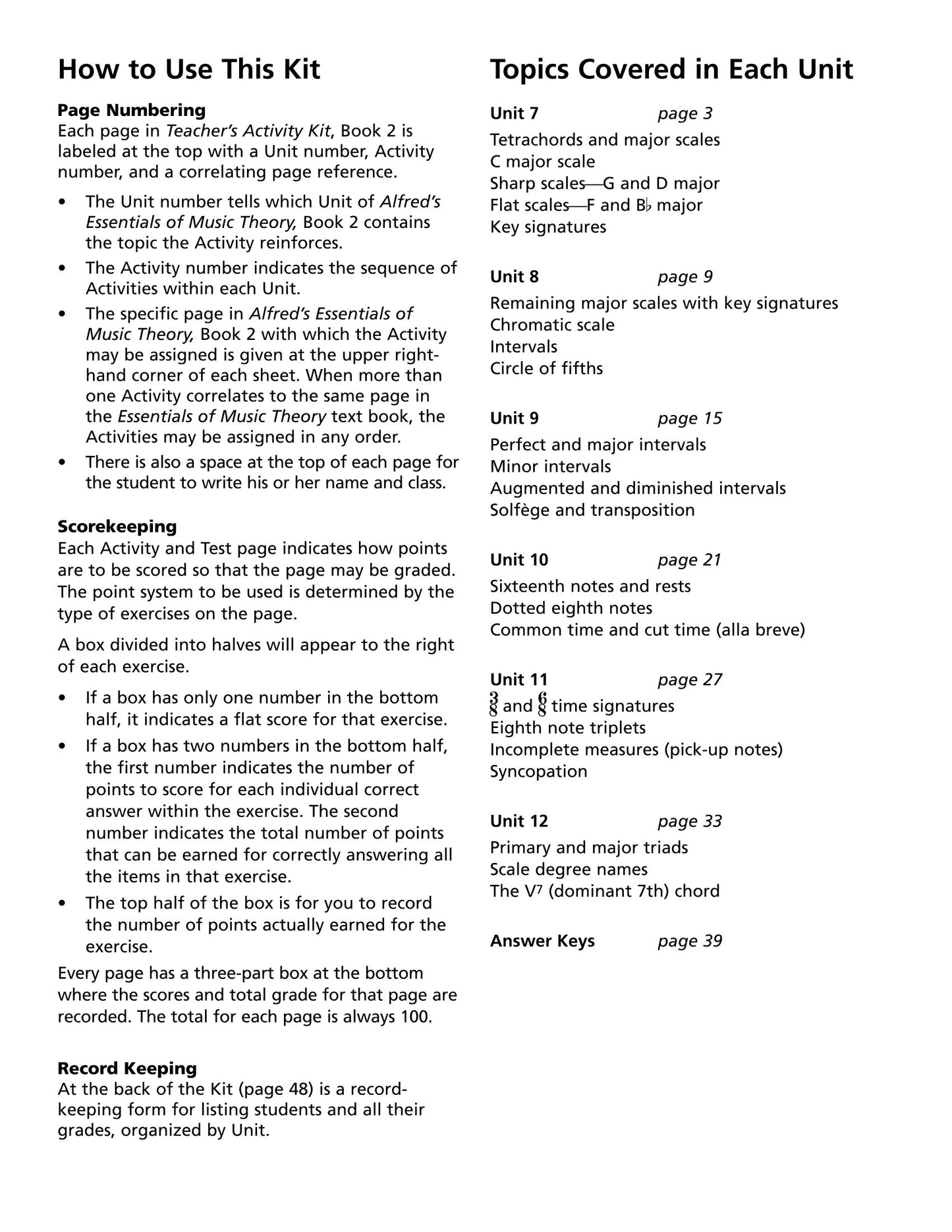 Alfred's Essentials Of Music Theory - Teacher's Activity Kit Book 2