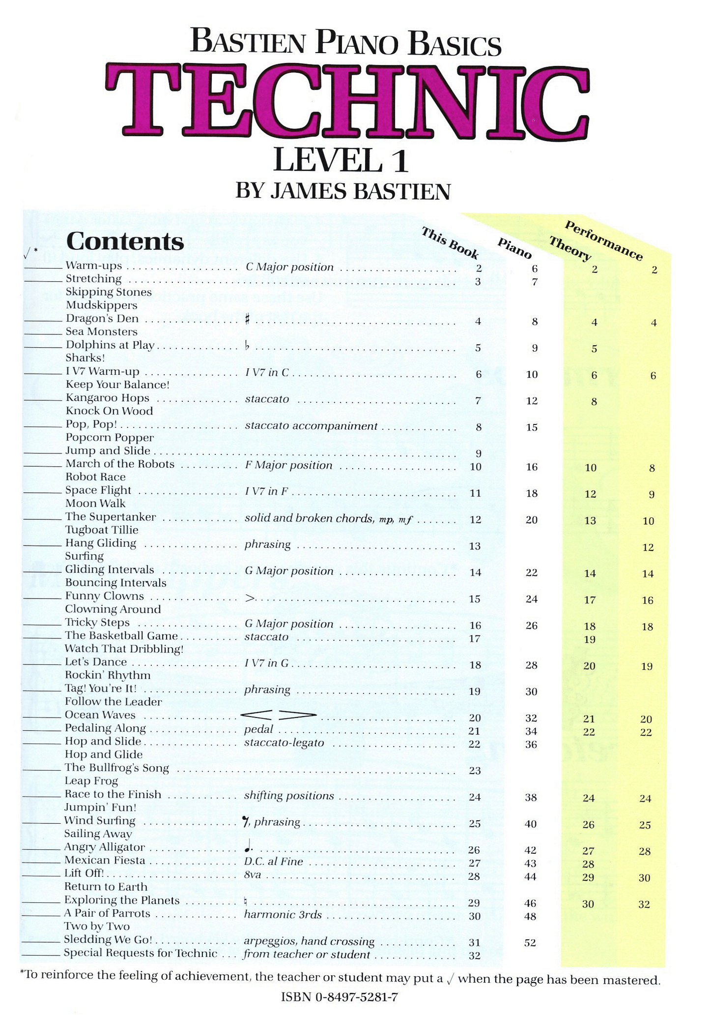 Bastien Piano Basics - Technic Level 1 Book