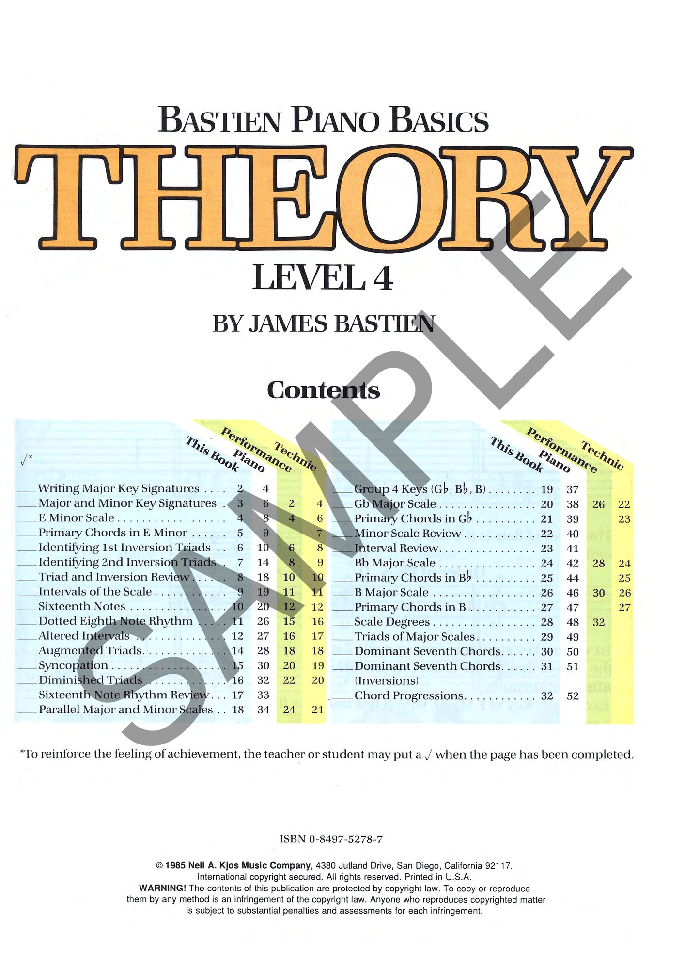 Bastien Piano Basics - Theory Level 4 Book