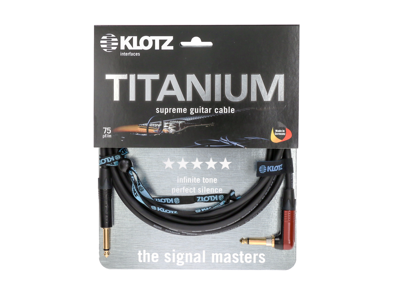 Klotz TIR PSP Titanium Supreme Guitar Cable with Right Angle Jack - 6m