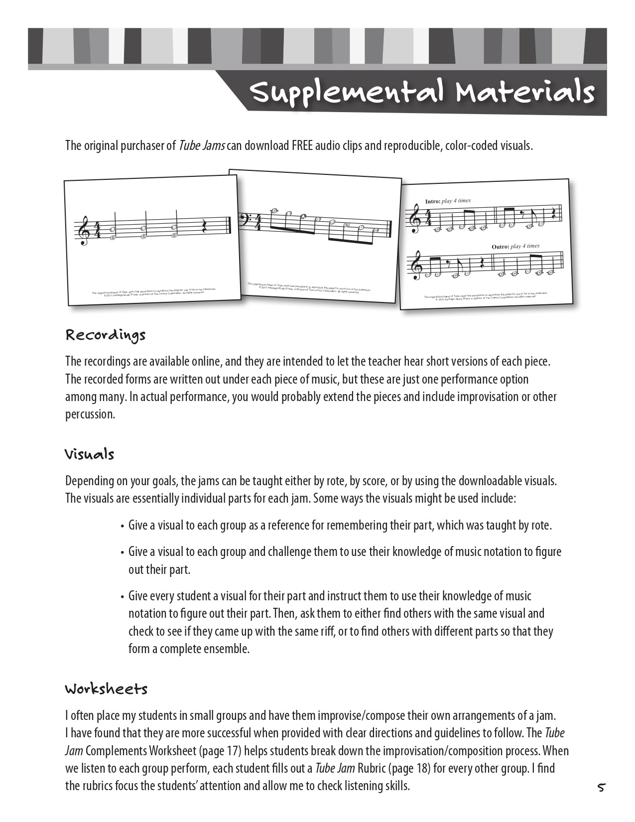 Tube Jams Book - Improvisational Riffs For Boomwackers with Reproducible Sheets