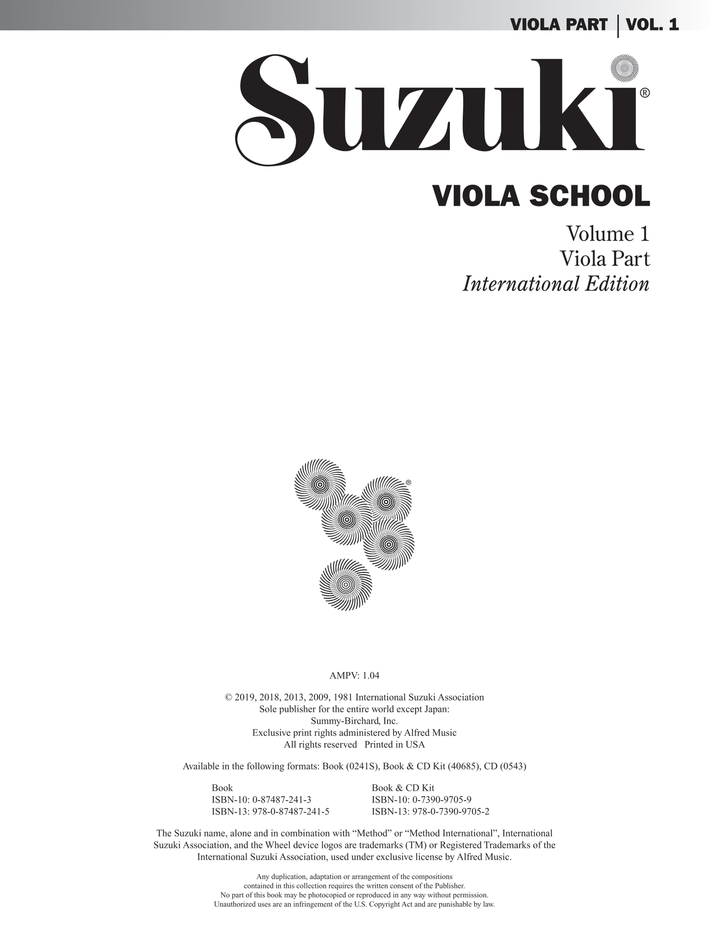 Suzuki Viola School: Viola Part Volume 1 Book/Cd (International Edition)