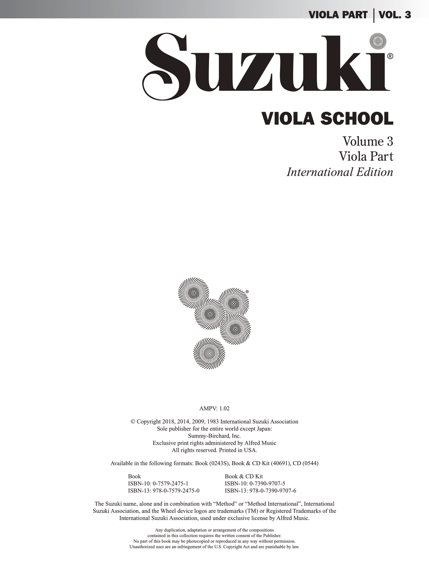 Suzuki Viola School: Viola Part Volume 3 Book