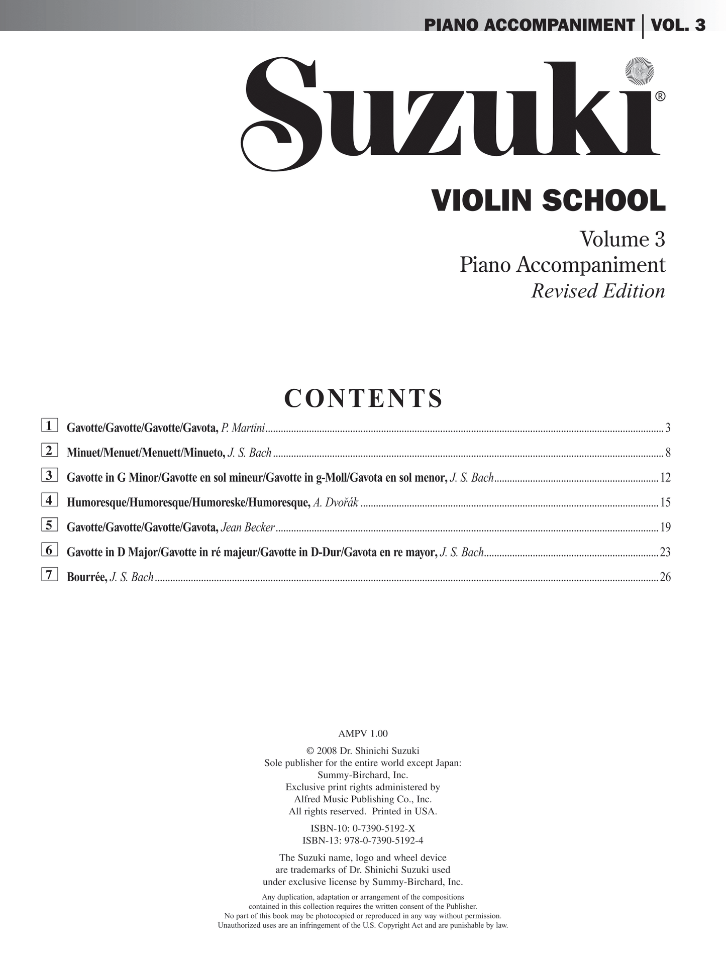 Suzuki Violin School - Volume 3 Piano Accompaniment Book