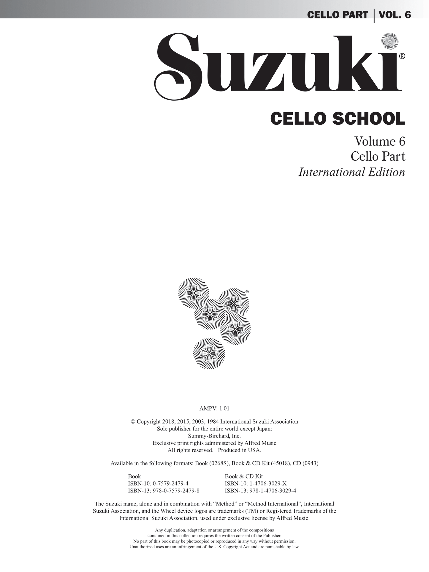 Suzuki Cello School - Volume 6 Cello Part Book (Revised Edition)