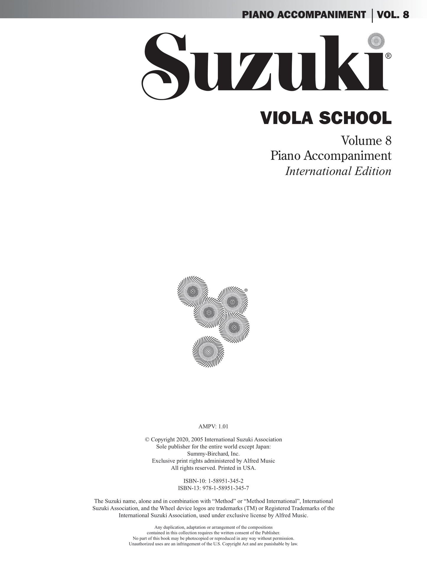 Suzuki Viola School: Viola Part Volume 8 Piano Accompaniment Book