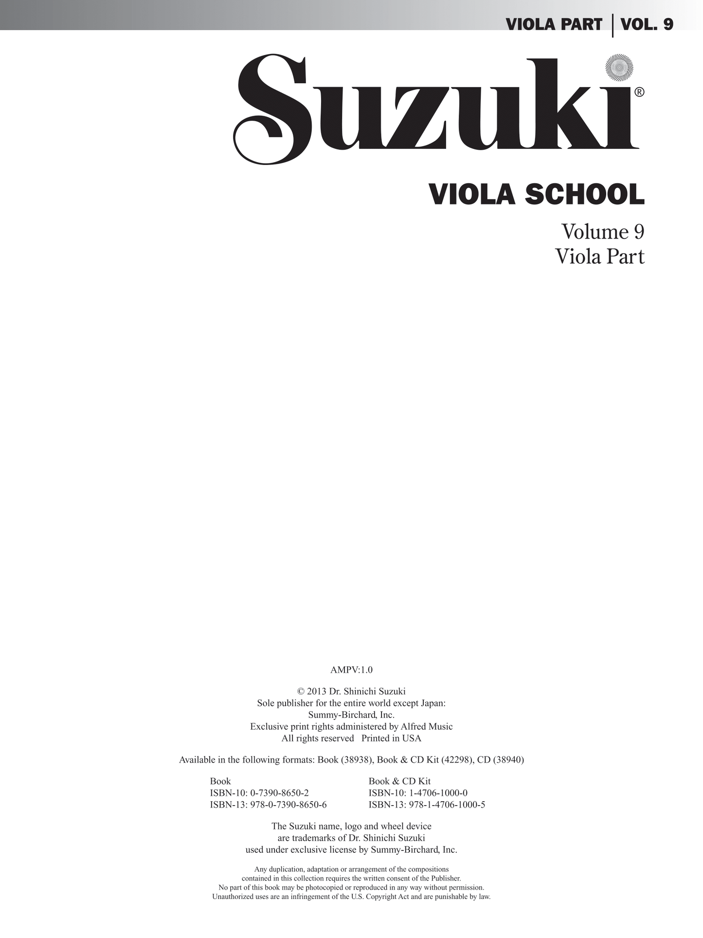 Suzuki Viola School: Viola Part Volume 9 Book