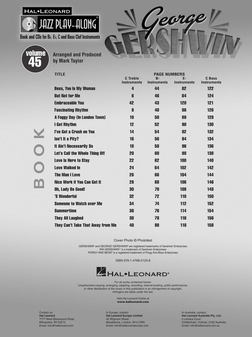 George Gershwin - Jazz Play Along Volume 45 Book/2Cd