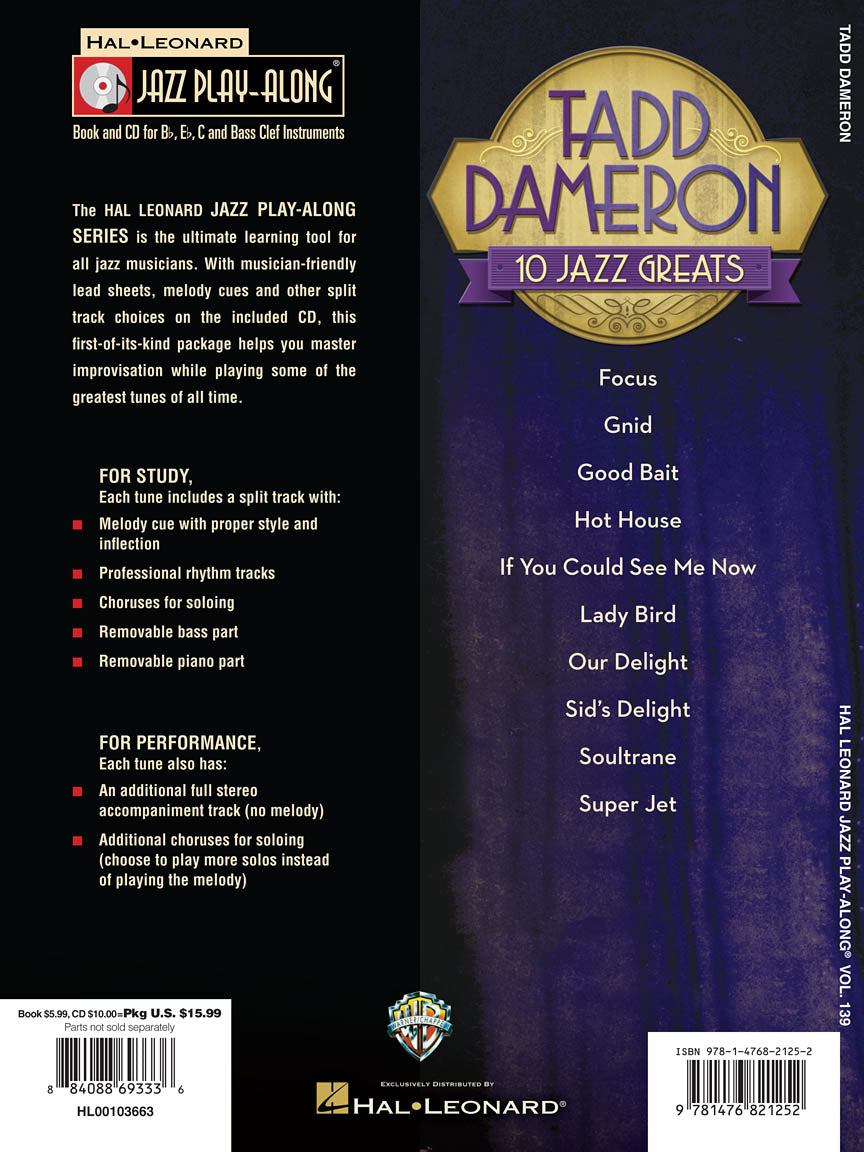 Tadd Dameron - Jazz Play Along Volume 168 Book/Cd