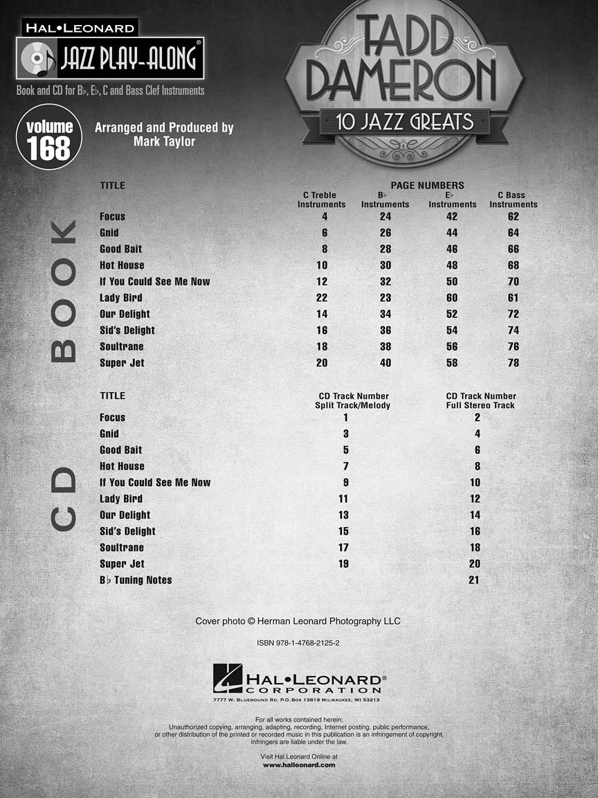 Tadd Dameron - Jazz Play Along Volume 168 Book/Cd