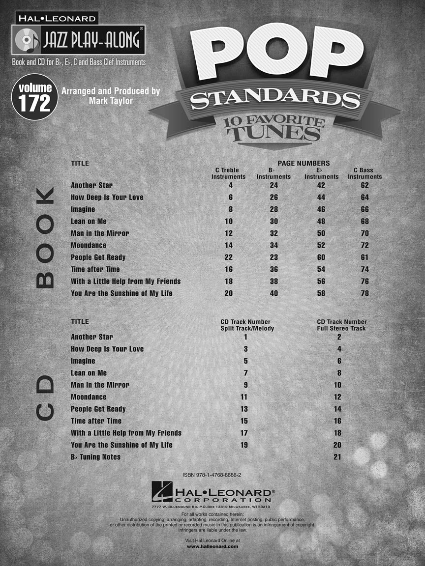 Pop Standards - Jazz Play Along Volume 172 Book/Cd
