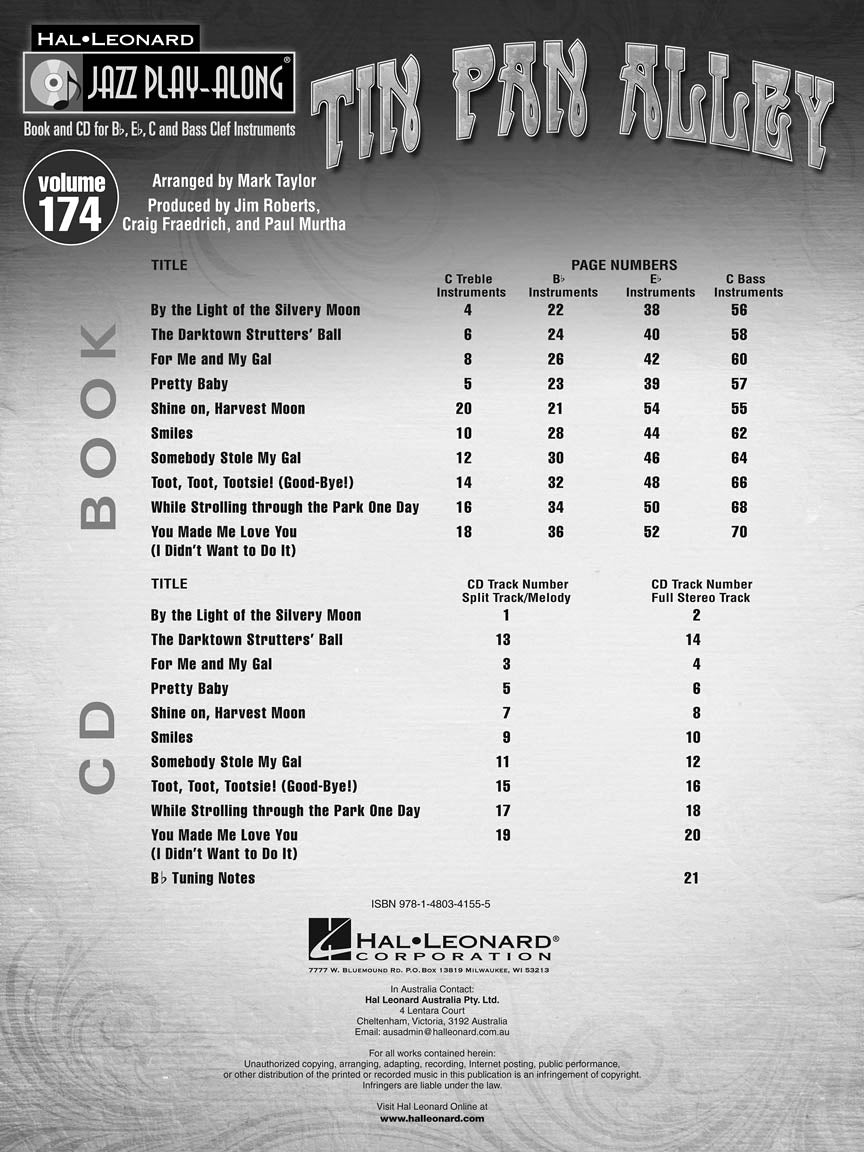 Tin Pan Alley Jazz Play Along Volume 174 Book/Cd