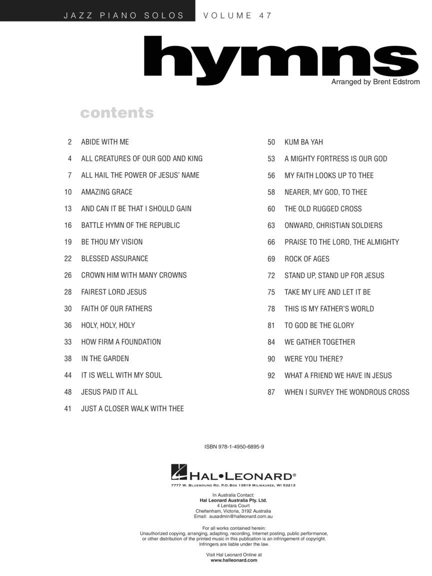 Hymns - Jazz Piano Solos Volume 47 Book