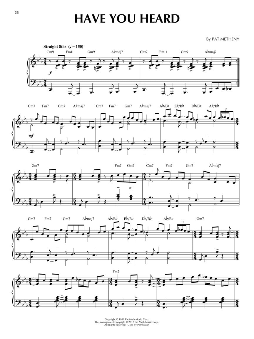 Pat Metheny - Jazz Piano Solos Volume 57 Book