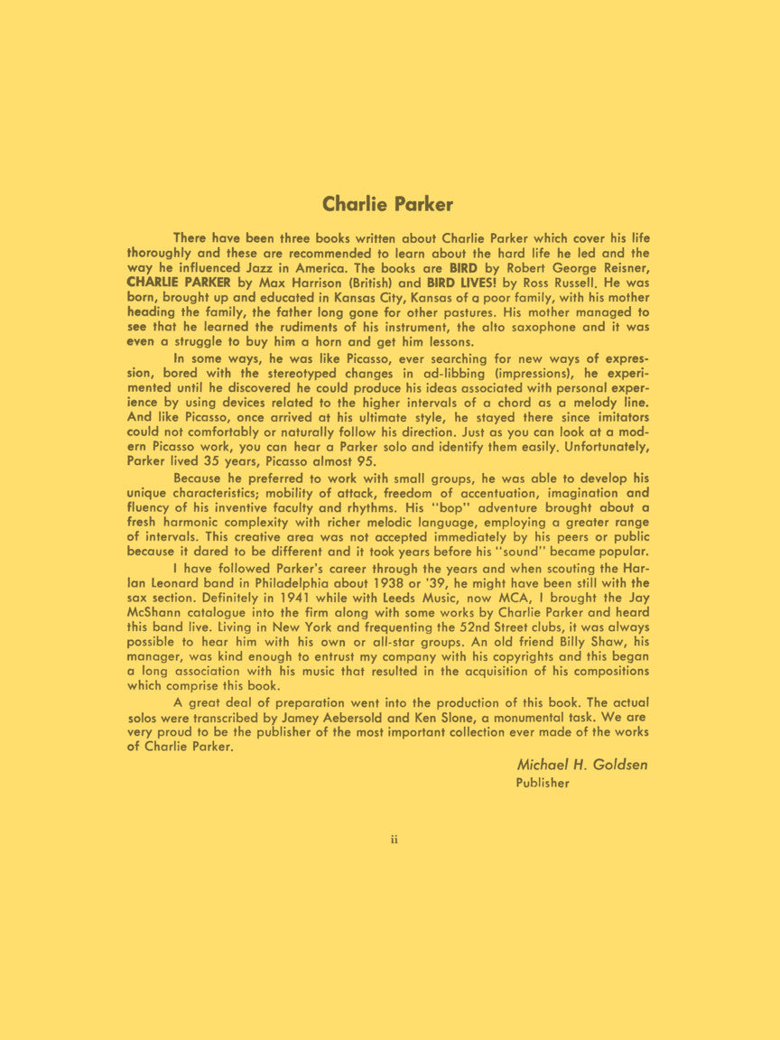 Charlie Parker Omnibook Volume 1 - E Flat Instruments Book/Ola