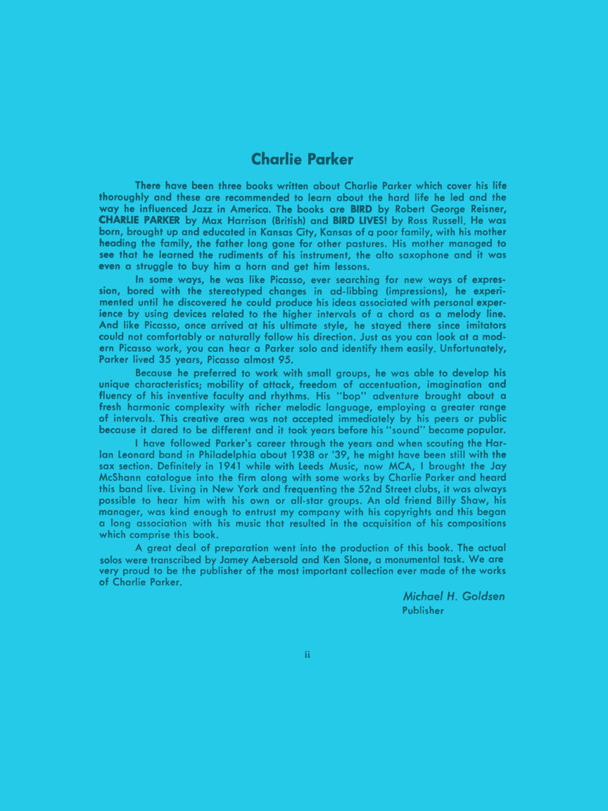 Charlie Parker Omnibook Volume 1 - For C Instruments Book/Ola (60 Songs)