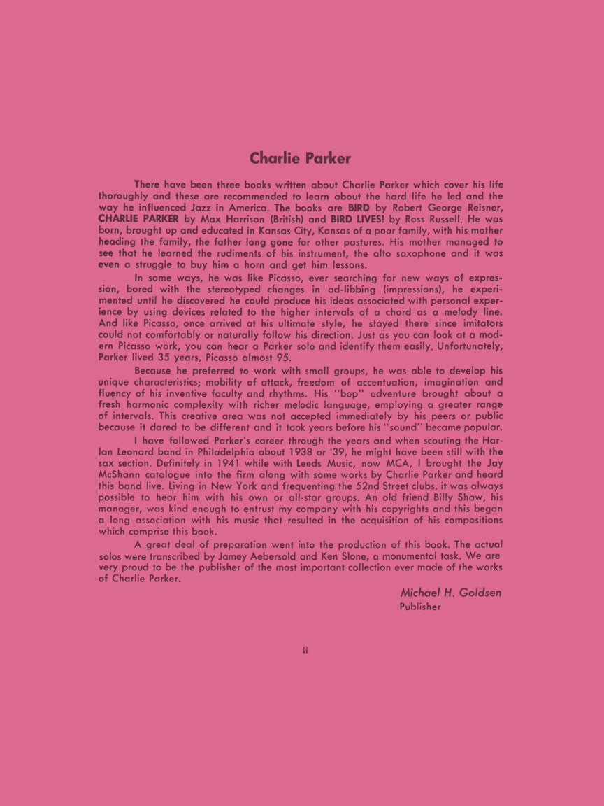 Charlie Parker Omnibook Volume 1 - B Flat Instruments Book/Ola