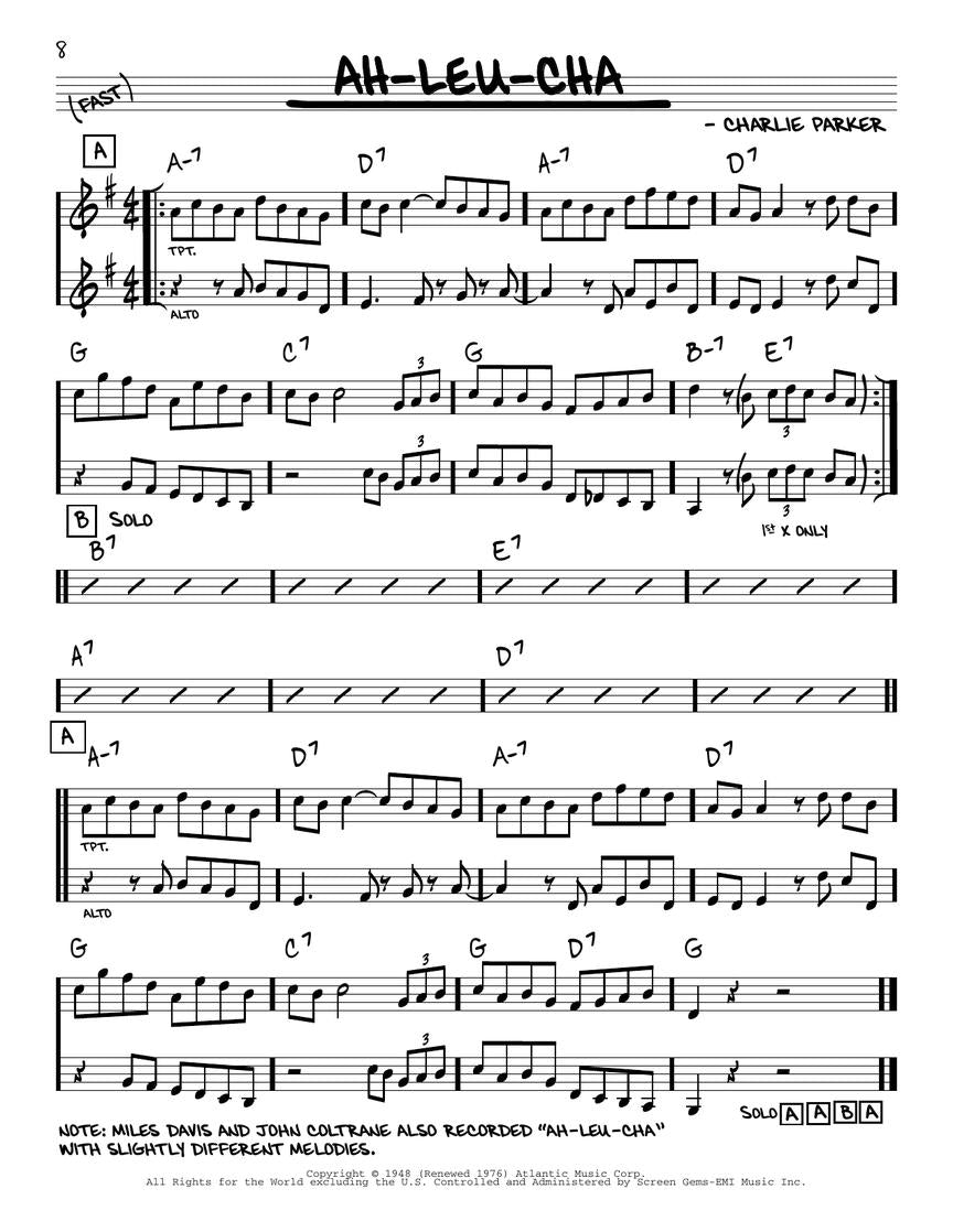 The Real Bebop Book - B Flat Instruments (200 Songs)