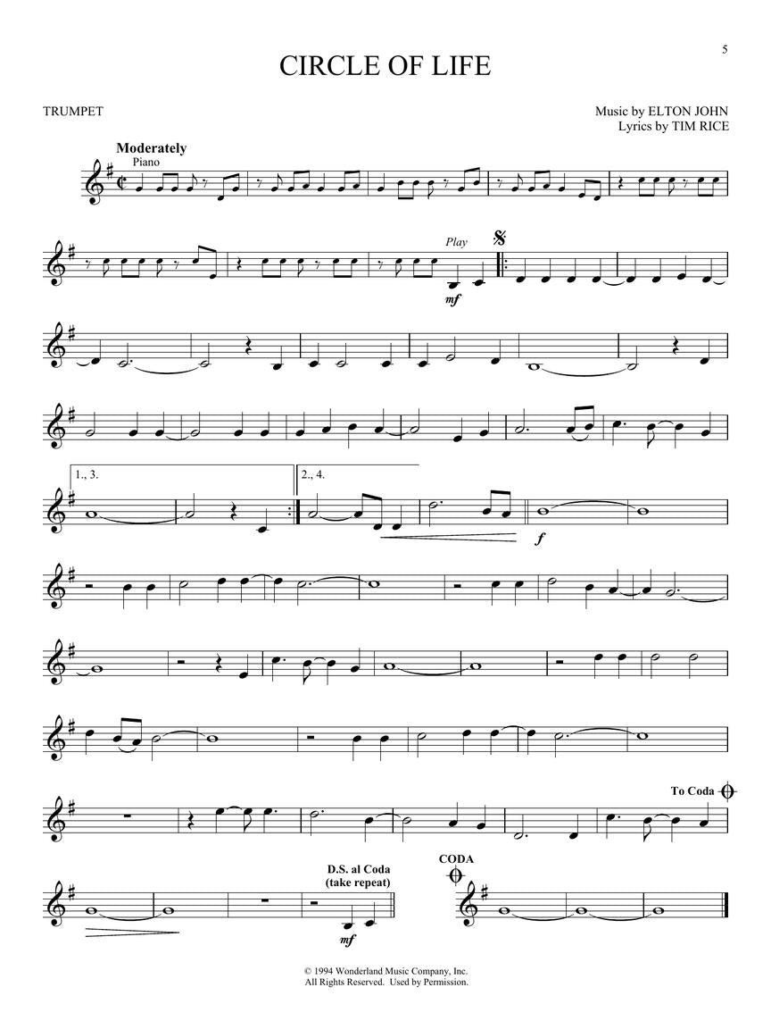 The Lion King For Trumpet Play Along Book/Ola
