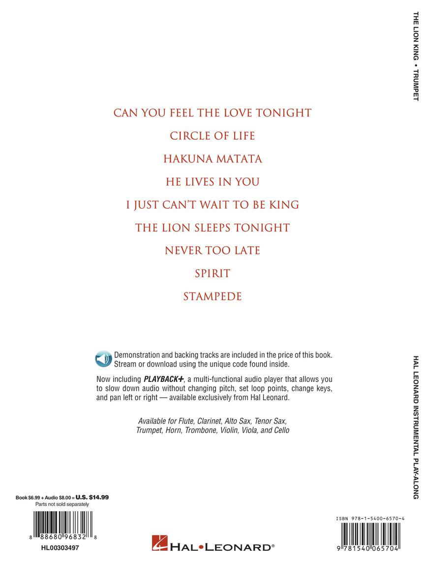 The Lion King For Trumpet Play Along Book/Ola