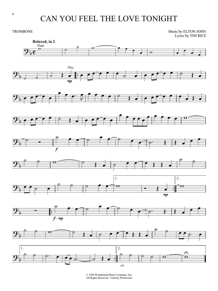 The Lion King For Trombone Play Along Book/Ola