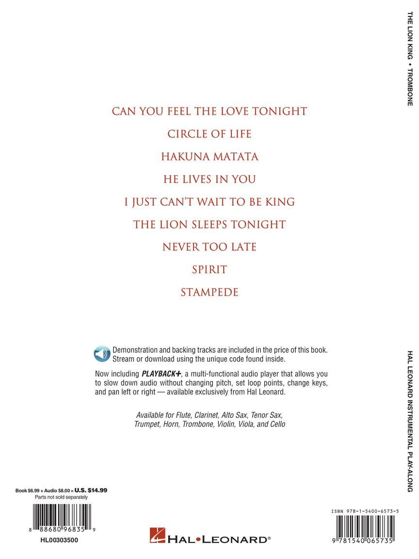 The Lion King For Trombone Play Along Book/Ola